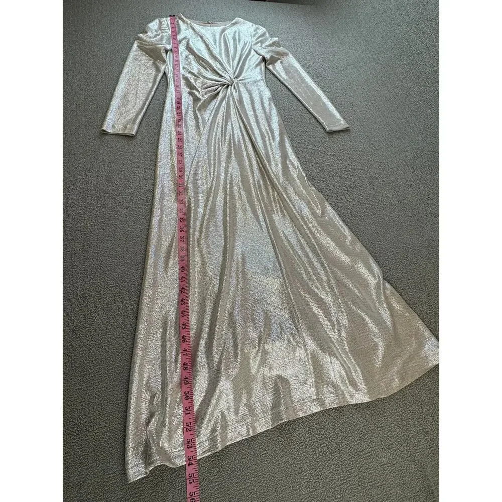 Eliza‎ J Formal Dress Full Length Gown Twist Metallic Silver Sparkly Size 8
